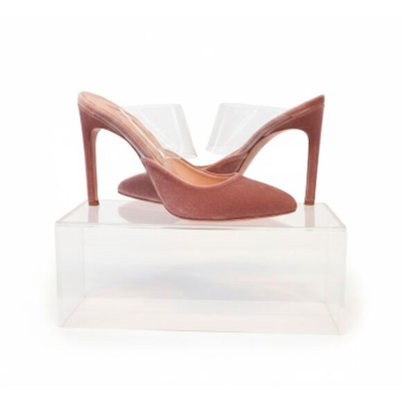 Sophia Webster Tara Velvet Clear PVC High Mules Sandals Sz 37 PINK - Picture 3 of 14